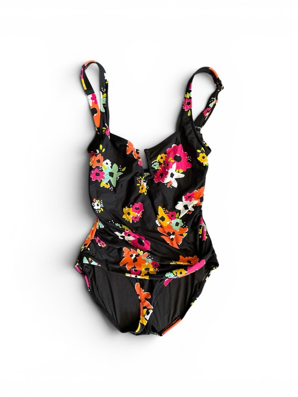 #163, Anne Cole Floral Black One-Piece Swimsuit, size 10